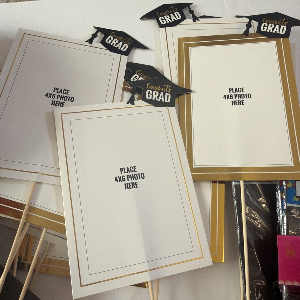 Huge Lot of Black and Gold Graduation Decor New & Used grad photo table toppers - Picture 6 of 7